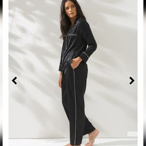 Soma Sensual Satin Pajama Set - Black with White Piping - Size XL